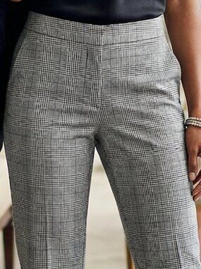 Tahari ASL Plaid Wide Leg Trousers Size 8 Glen Check Grey Blue NWT